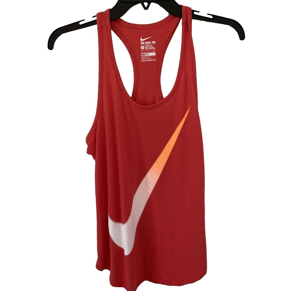 NIKE Women's Ombre Logo Racerback Tank, Red, Athletic Cut, 725774, Dri-Fit, S